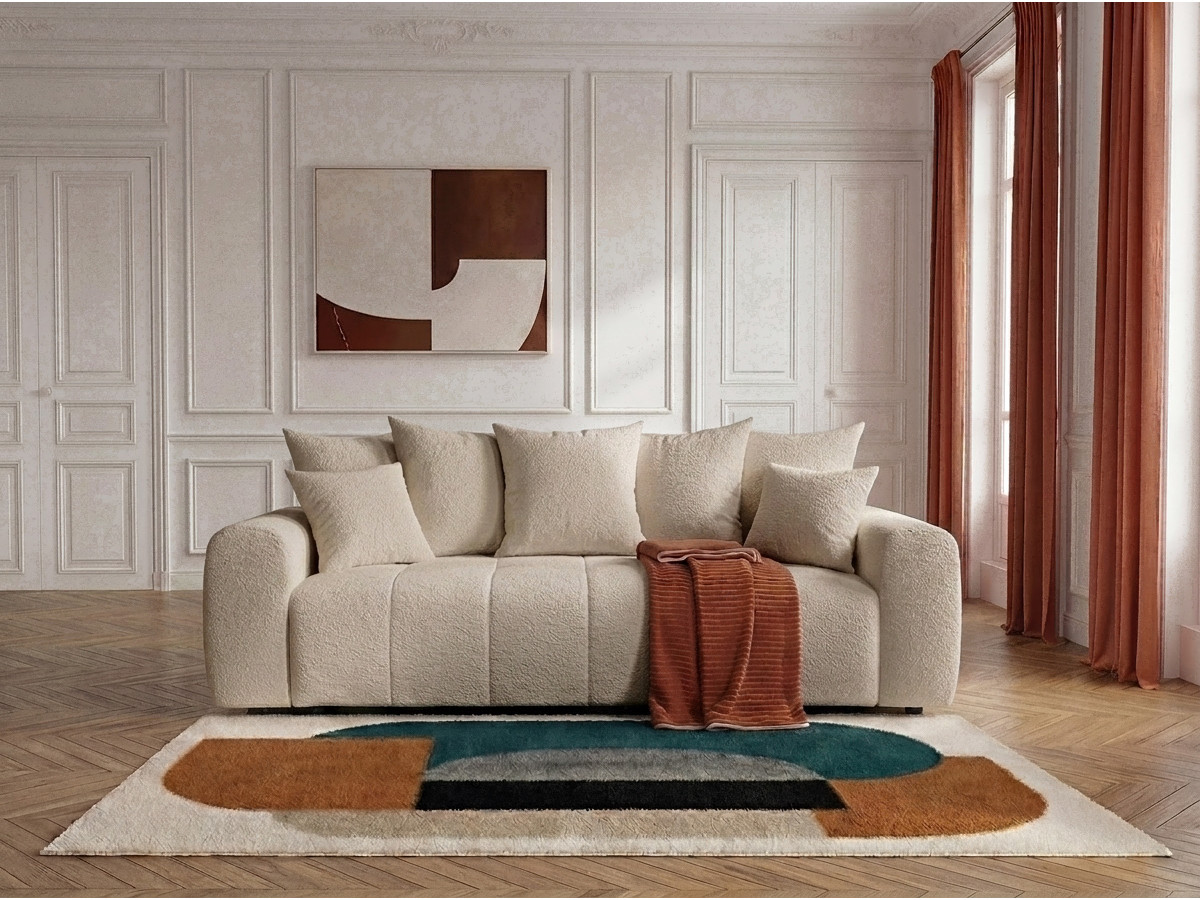 Bobochic Roxelane Schlafsofa 3-Sitzer mit Bettkasten Bouclé-Stoff Beige