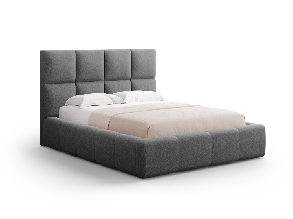 Cosmopolitan Design Stauraumbett mit Kopfteil Livigno 160x200 Strukturierter Stoff Solid Dunkelgrau