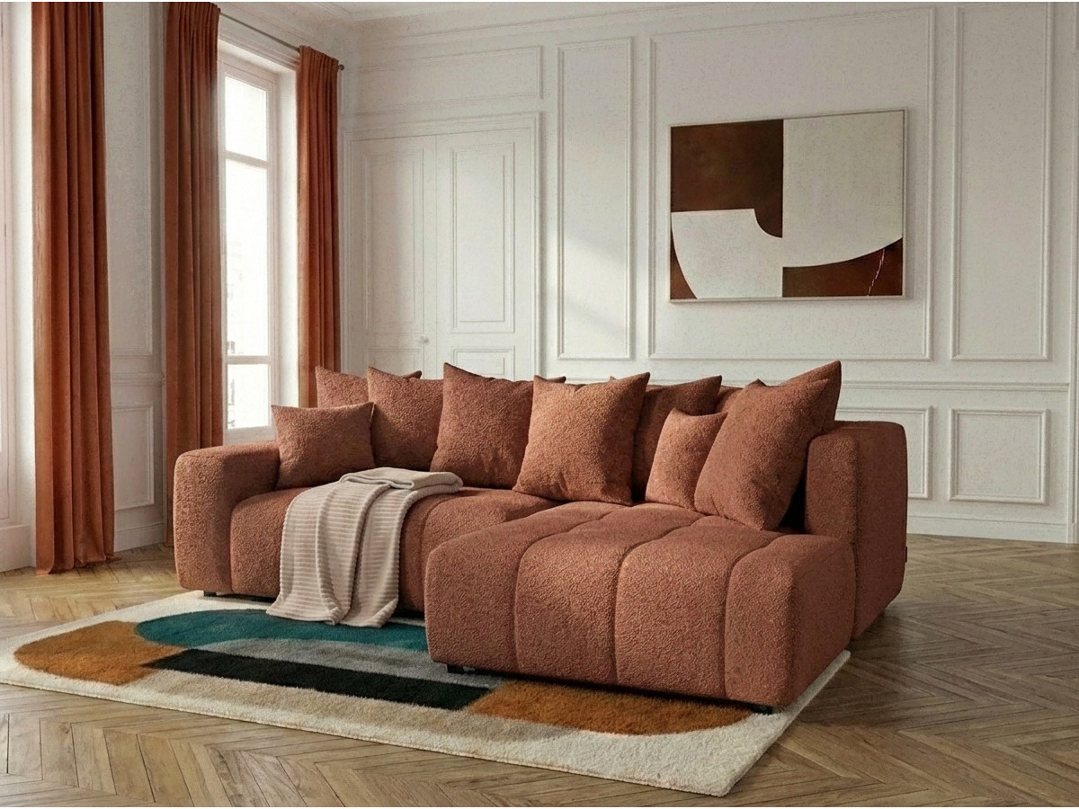 Bobochic Roxelane Ecksofa mit Schlaffunktion und Bettkasten Bouclé-Stoff Orange Ecke rechts