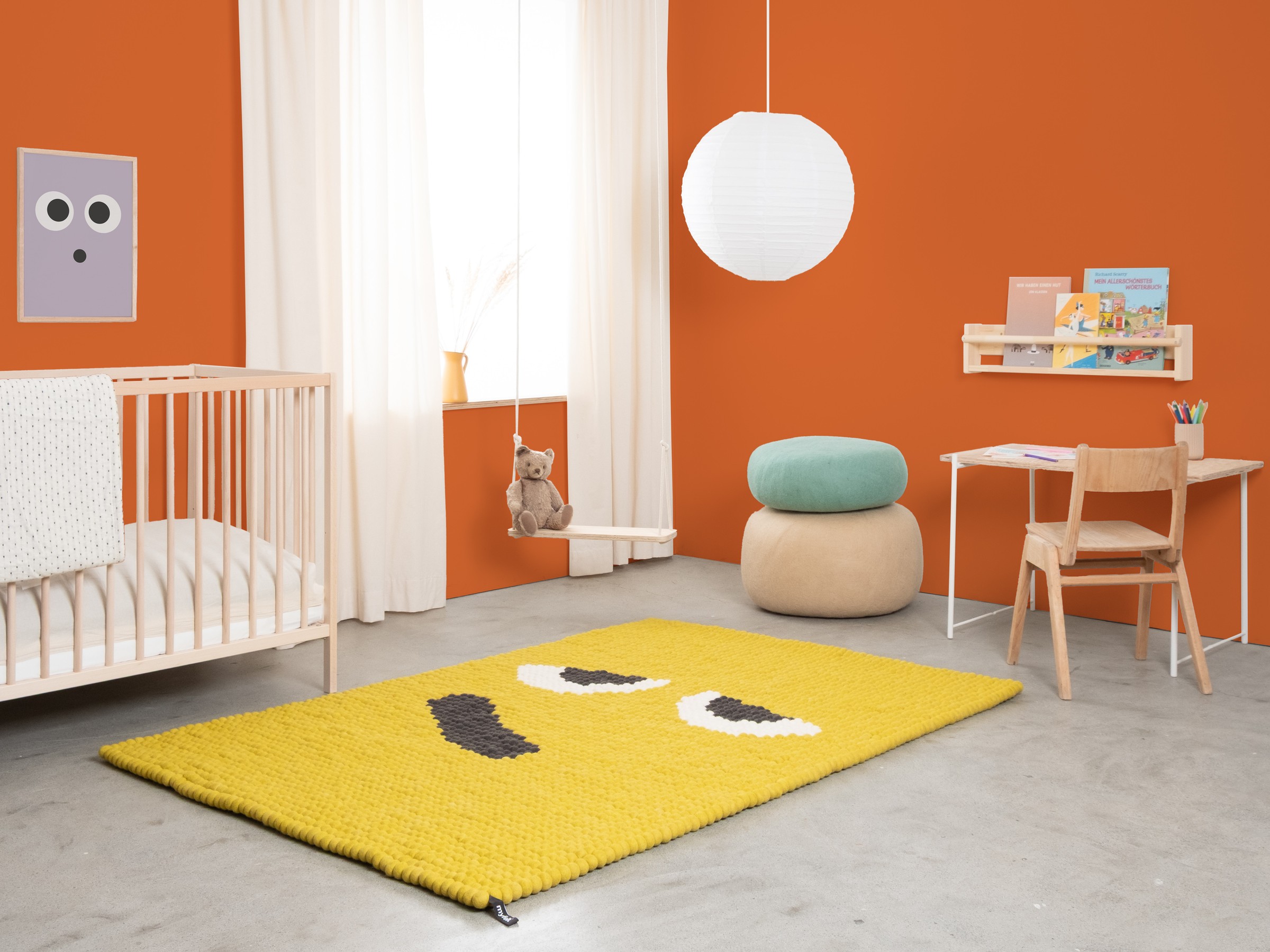 myfelt Horst Filzkugelteppich Gelb