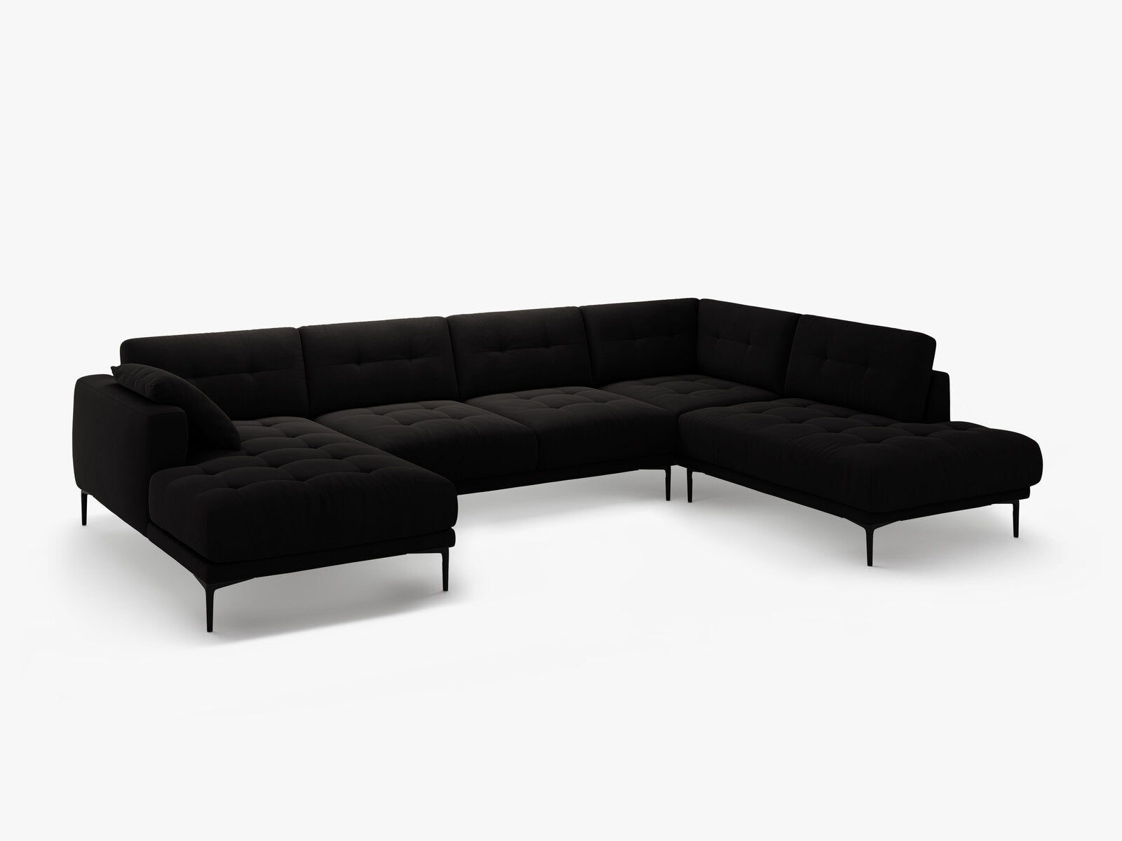 Micadoni Panorama Ecksofa Bemy 7-Sitzer Rechts Samt Schwarz