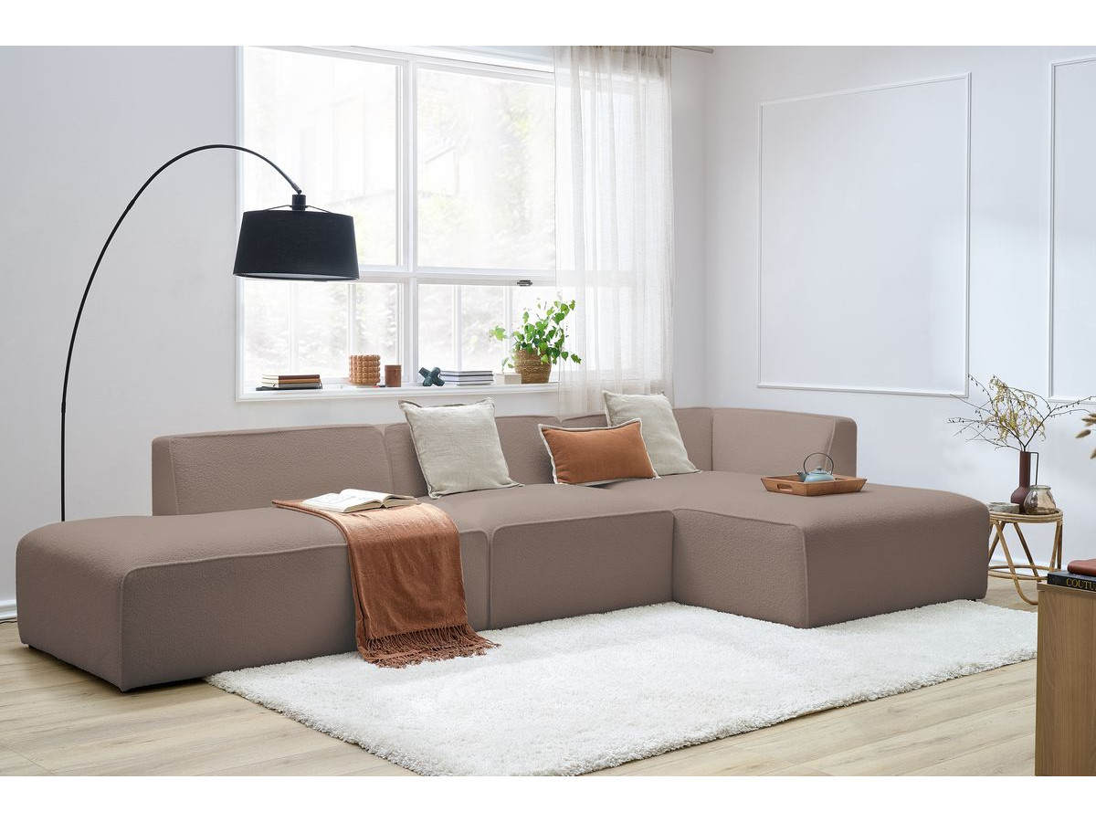 Bobochic Megeve Ecksofa mit Pouf Bouclé-Stoff Braun Ecke rechts