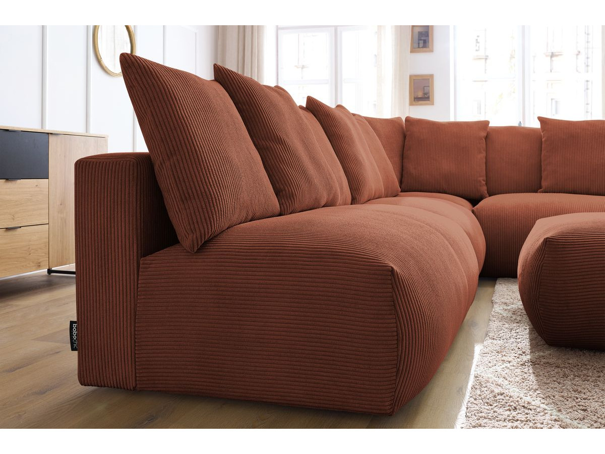 Bobochic Voltaire Ecksofa mit Pouf 322 × 268 cm Cordsamt Orange Ecke rechts