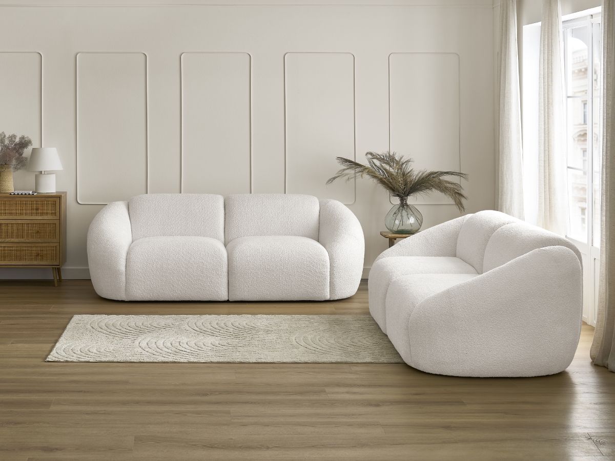 Bobochic Tina Sofa 5-Sitzer Bouclé-Stoff Weiß