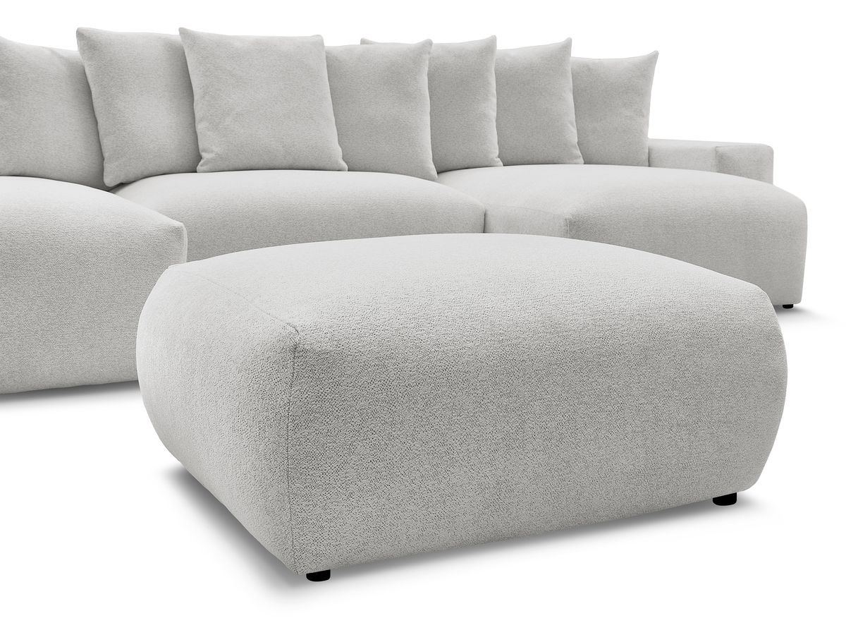 Bobochic Voltaire Wohnlandschaft mit Pouf 420 × 174 cm, Liegefläche 135 × 345 cm Melange-Stoff Hellgrau