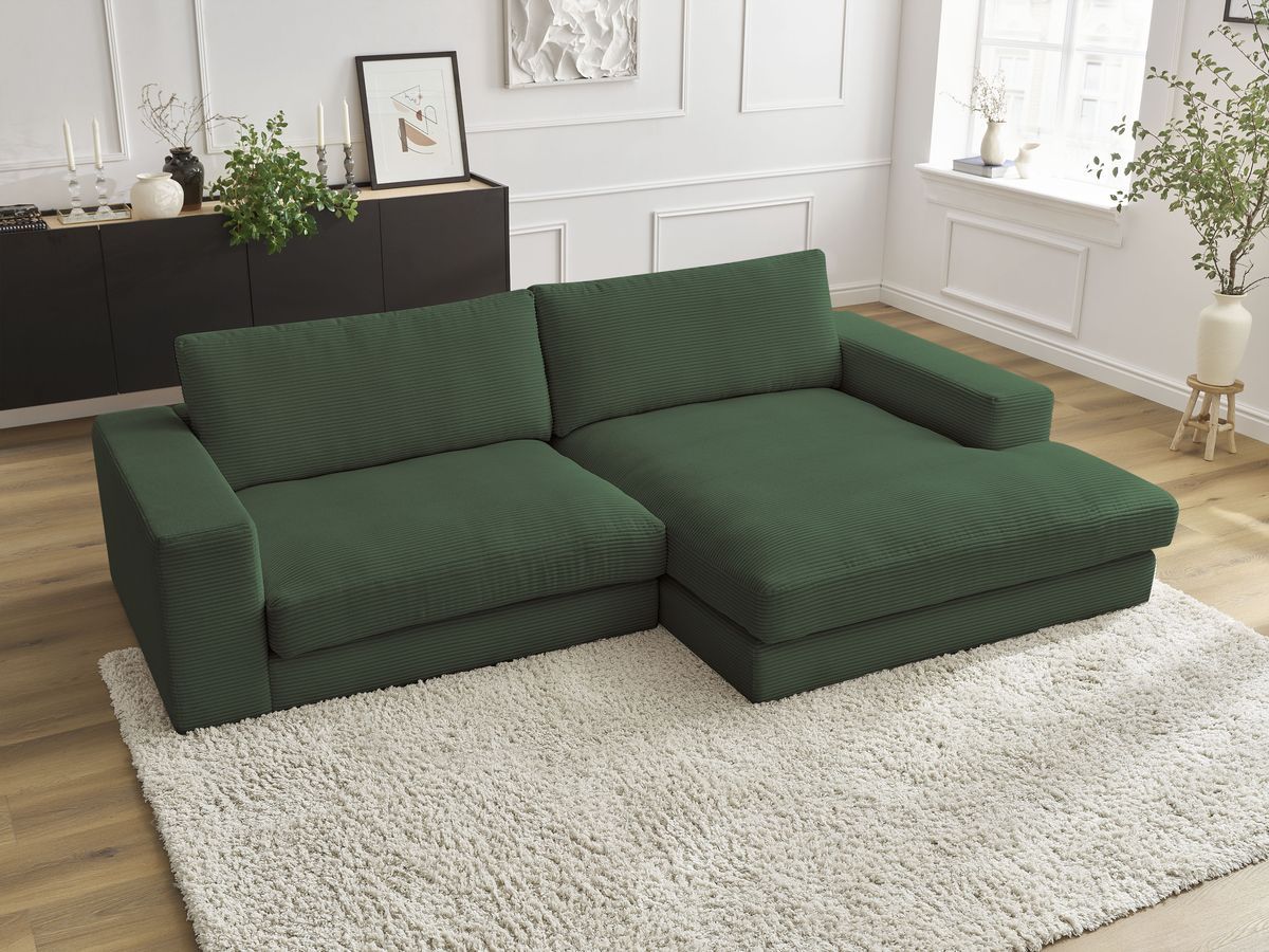 Bobochic Leonard Ecksofa 274 × 159 cm Cordsamt Dunkelgrün Ecke rechts