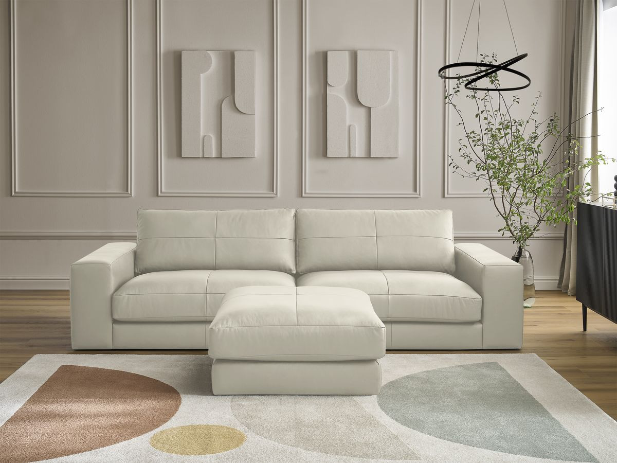 Bobochic Leonard Sofa 4-Sitzer mit Pouf 274 × 109 cm Leder Beige