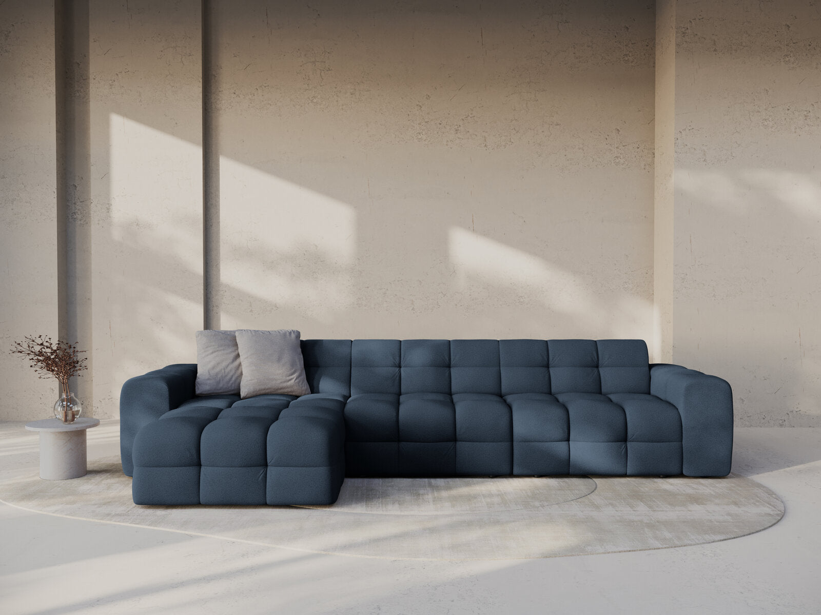 Micadoni Ecksofa Kendal 5-Sitzer Links Strukturierter Stoff Marineblau