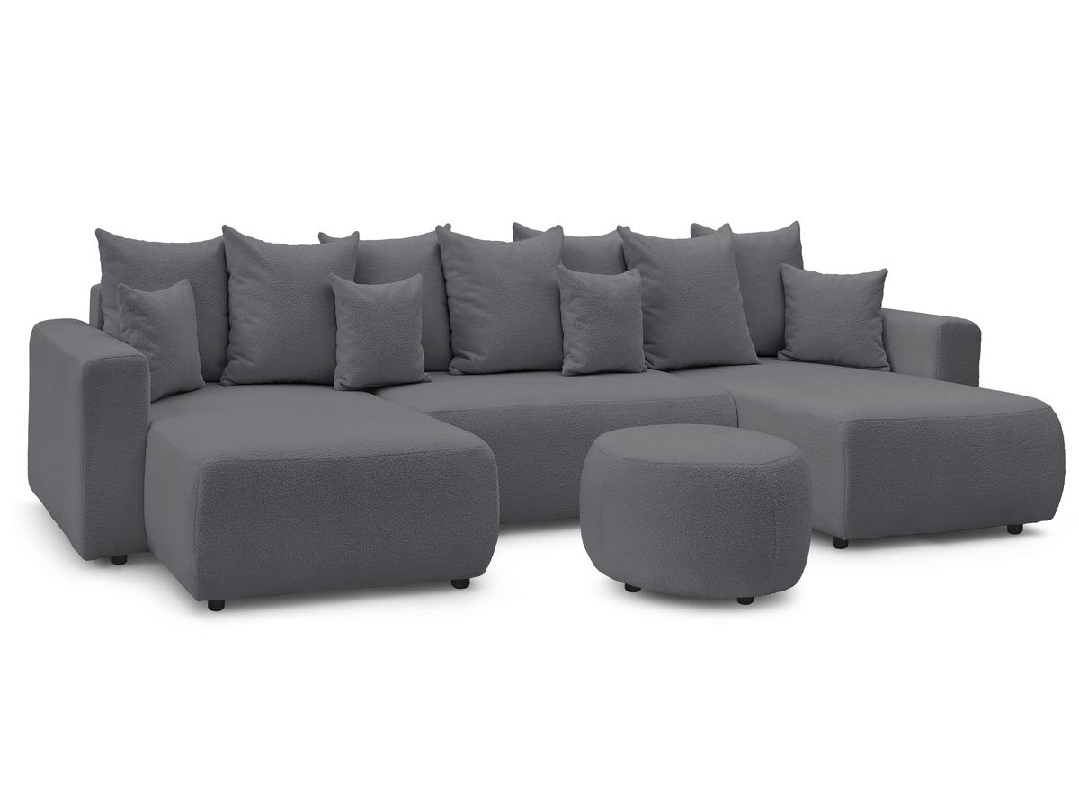Bobochic Envy Wohnlandschaft mit rundem Pouf Bouclé-Stoff Dunkelgrau