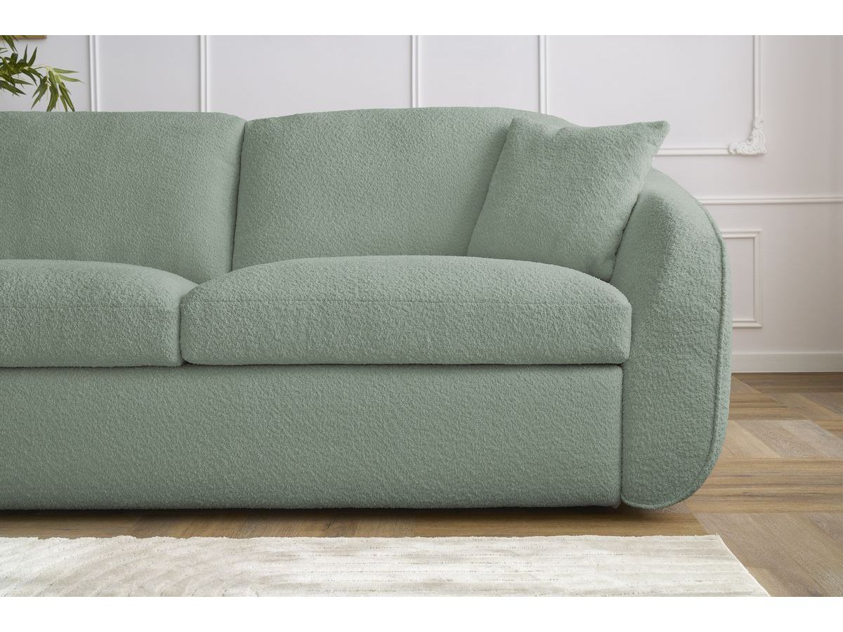 Bobochic Cezanne Schlafsofa 3-Sitzer Bouclé-Stoff Grün, Liegefläche 140 × 194 cm