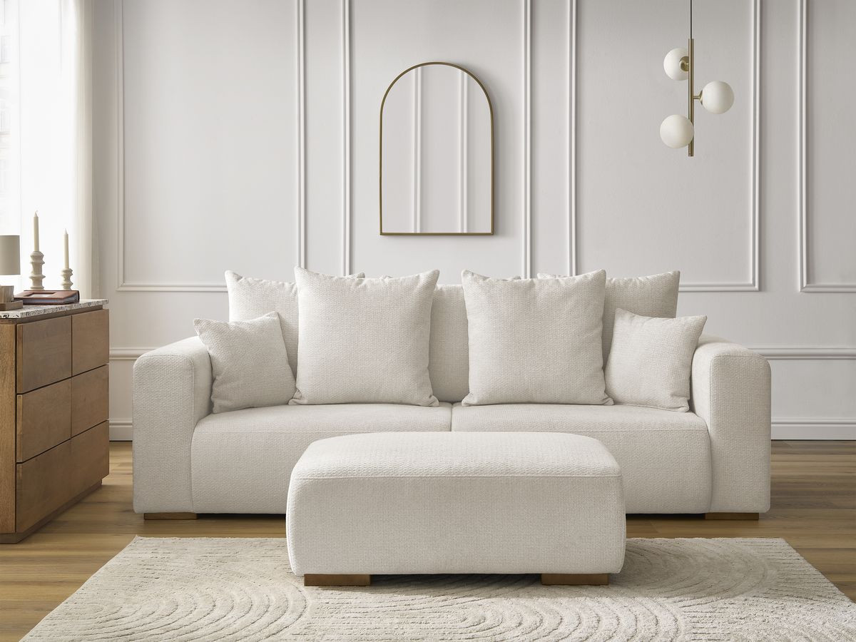 Bobochic Sidonie Sofa 4-Sitzer mit Pouf Melange-Stoff Beige