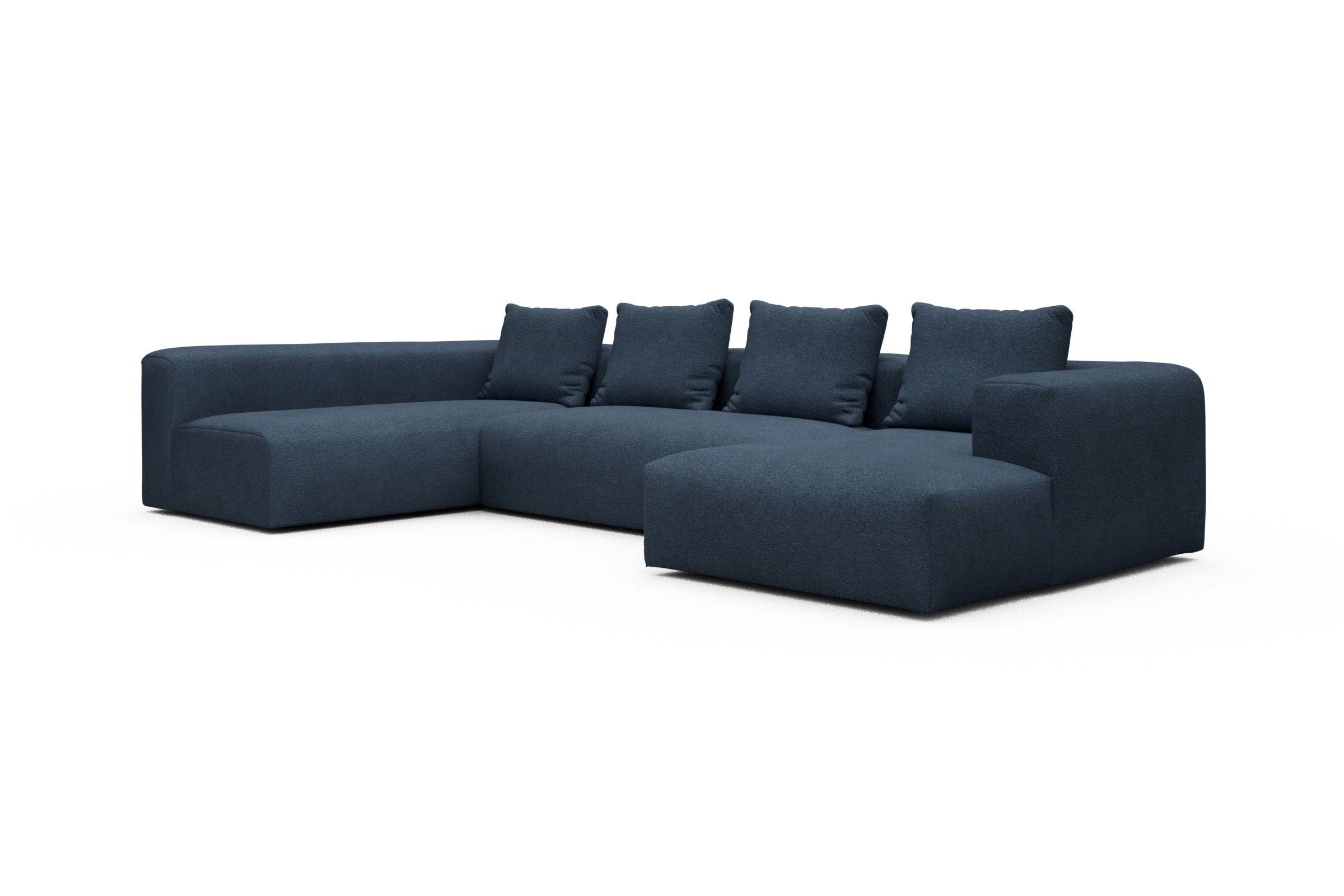 Wohnlandschaft Fred Chaiselongue rechts mit 2-Sitzer und lange Armlehne links Boucle-Blue