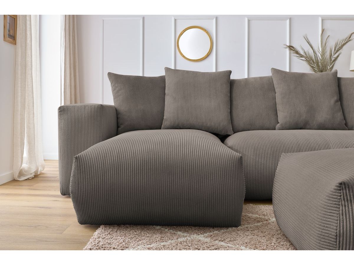 Bobochic Voltaire Wohnlandschaft mit Pouf 356 × 214 cm Cordsamt Taupe Ecke links