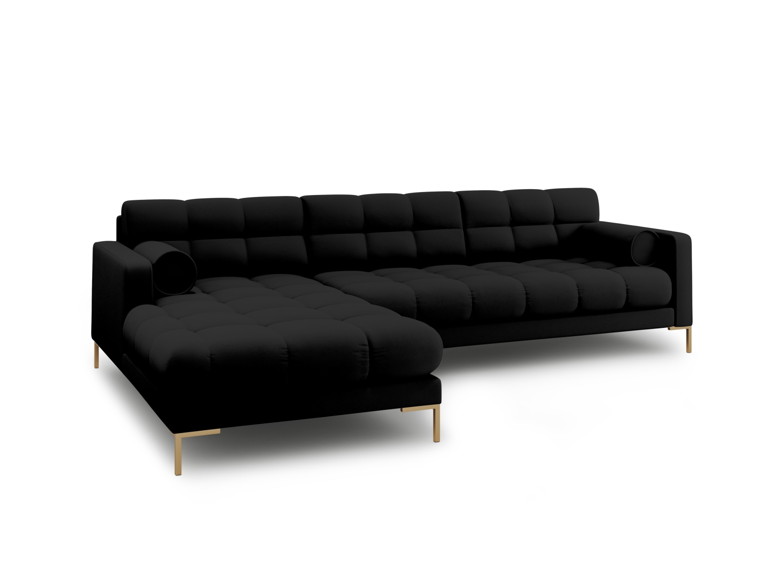 Cosmopolitan Design Ecksofa Bali 5-Sitzer Strukturierter Stoff Neve Schwarz Links Beine Gold