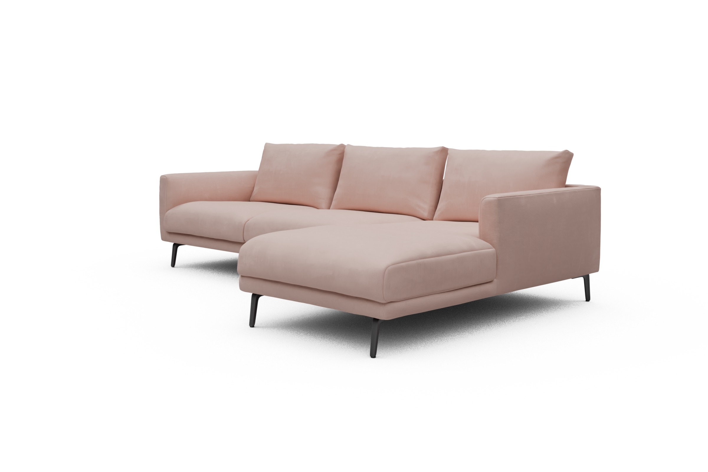 Ecksofa Karl Chaiselongue rechts mit 2,5-Sitzer Cordufine-Blush
