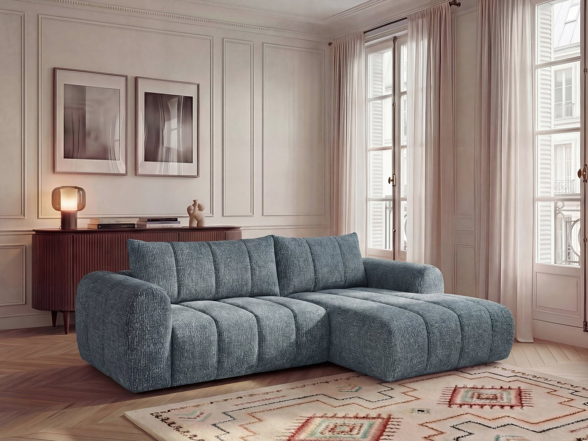 Bobochic Nesty Ecksofa 272 cm Melange-Stoff Blau Ecke rechts