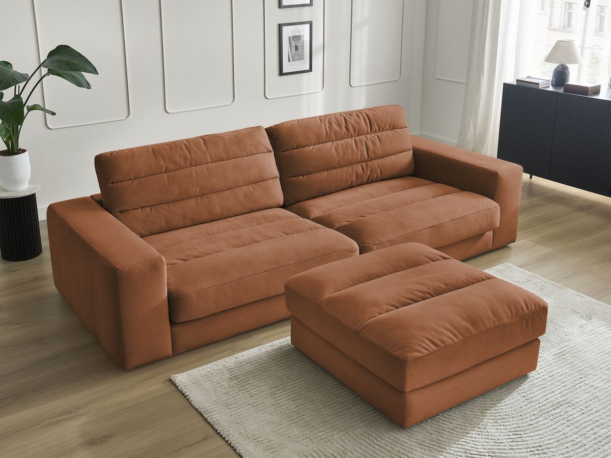 Bobochic Sierra Sofa 4-Sitzer mit Pouf Samt Orange