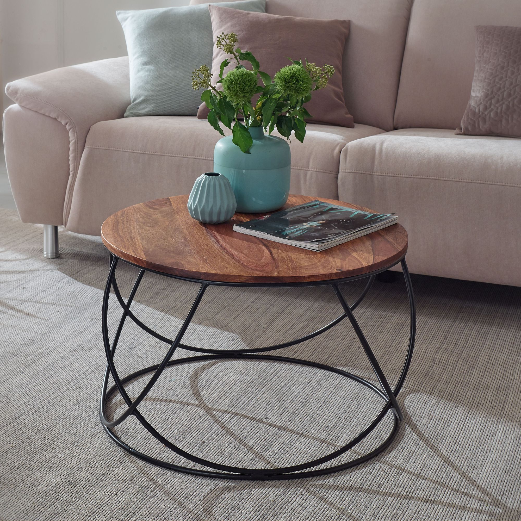 Couchtisch Eysturoy Sheesham Massivholz Braun Ø 60 cm