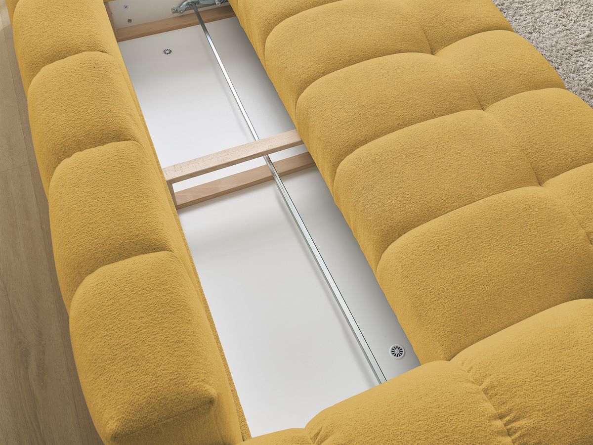 Bobochic Everest Schlafsofa 3-Sitzer mit Bettkasten, 2 Kissen Melange-Stoff Gelb