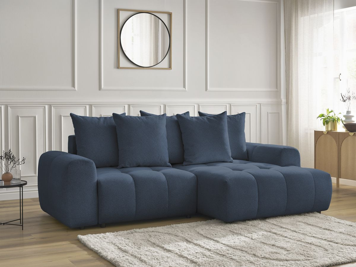 Bobochic Roxelane Ecksofa mit Schlaffunktion und Bettkasten 258 × 150 cm Melange-Stoff Dunkelblau Ecke rechts