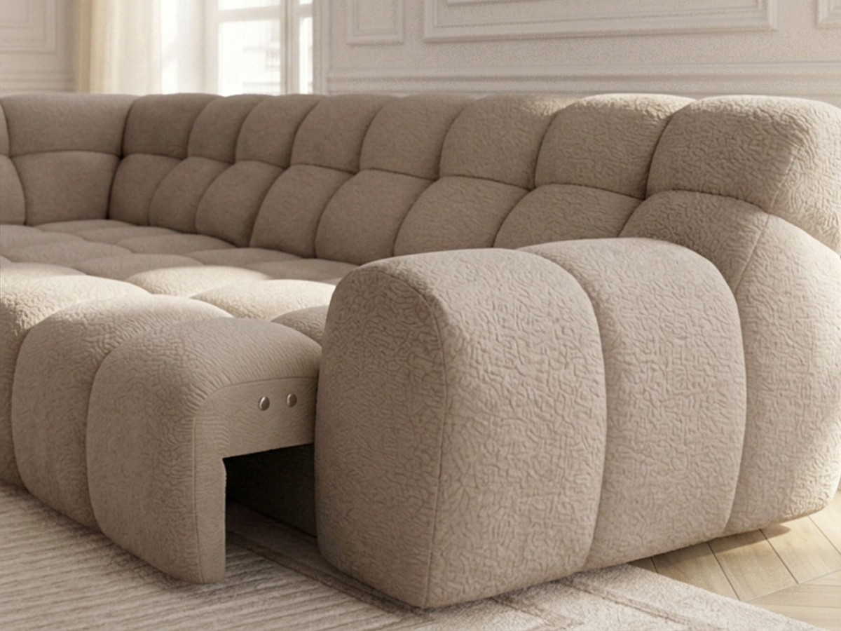 Bobochic Andre Ecksofa mit Schlaffunktion Chenille Beige Ecke links