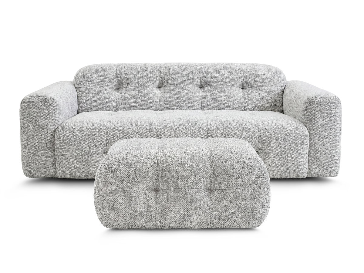 Bobochic Laura Sofa 3-Sitzer mit kleinem Pouf Melange-Stoff Hellgrau