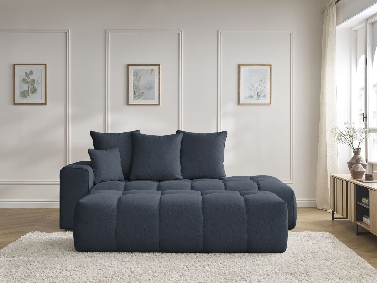 Bobochic Mont-blanc Sofa 5-Sitzer mit Pouf Melange-Stoff Dunkelblau Armlehne links