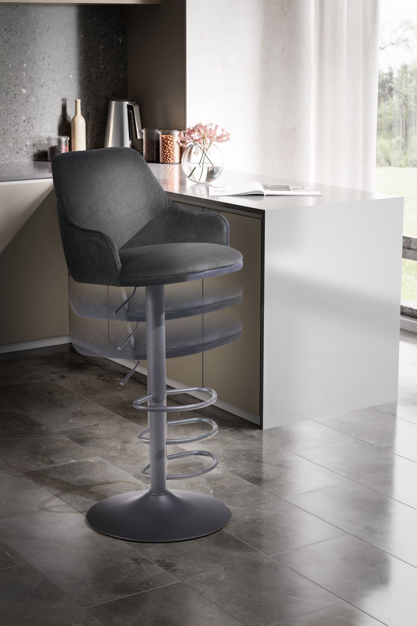 Barhocker Haerland Samt Schwarz 45 × 45 × 106 cm