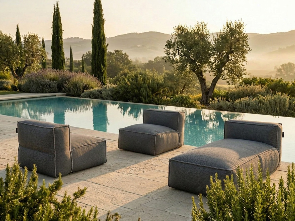 Bobochic Biarritz Gartensofa 3-Sitzer Melange-Stoff Schwarz