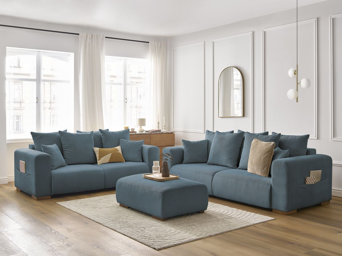 Bobochic Sidonie Sofa 6-Sitzer mit Pouf Cordsamt Dunkelblau