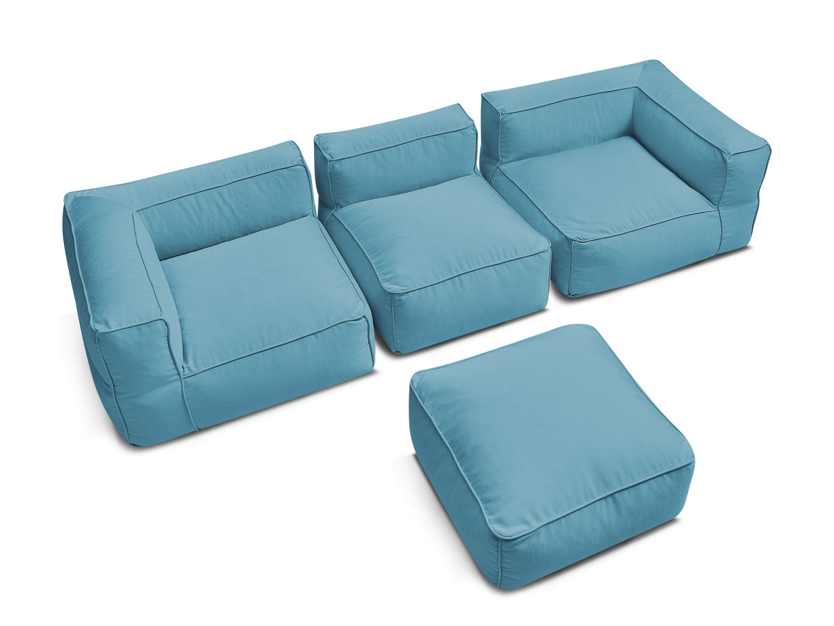 Bobochic Giulia Gartensofa 4-Sitzer mit Pouf, 2 Eckmodule Stoff Hellblau