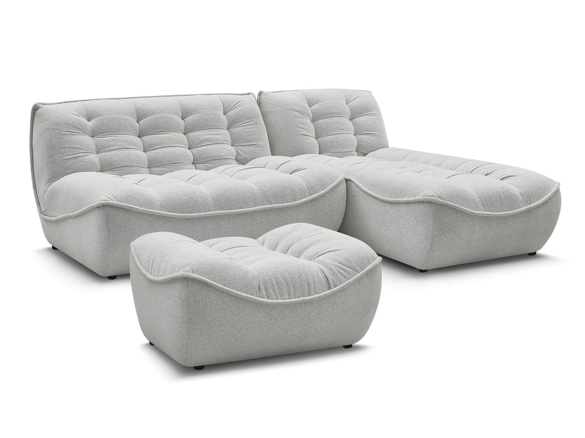 Bobochic Serena Ecksofa mit Pouf Melange-Stoff Hellgrau