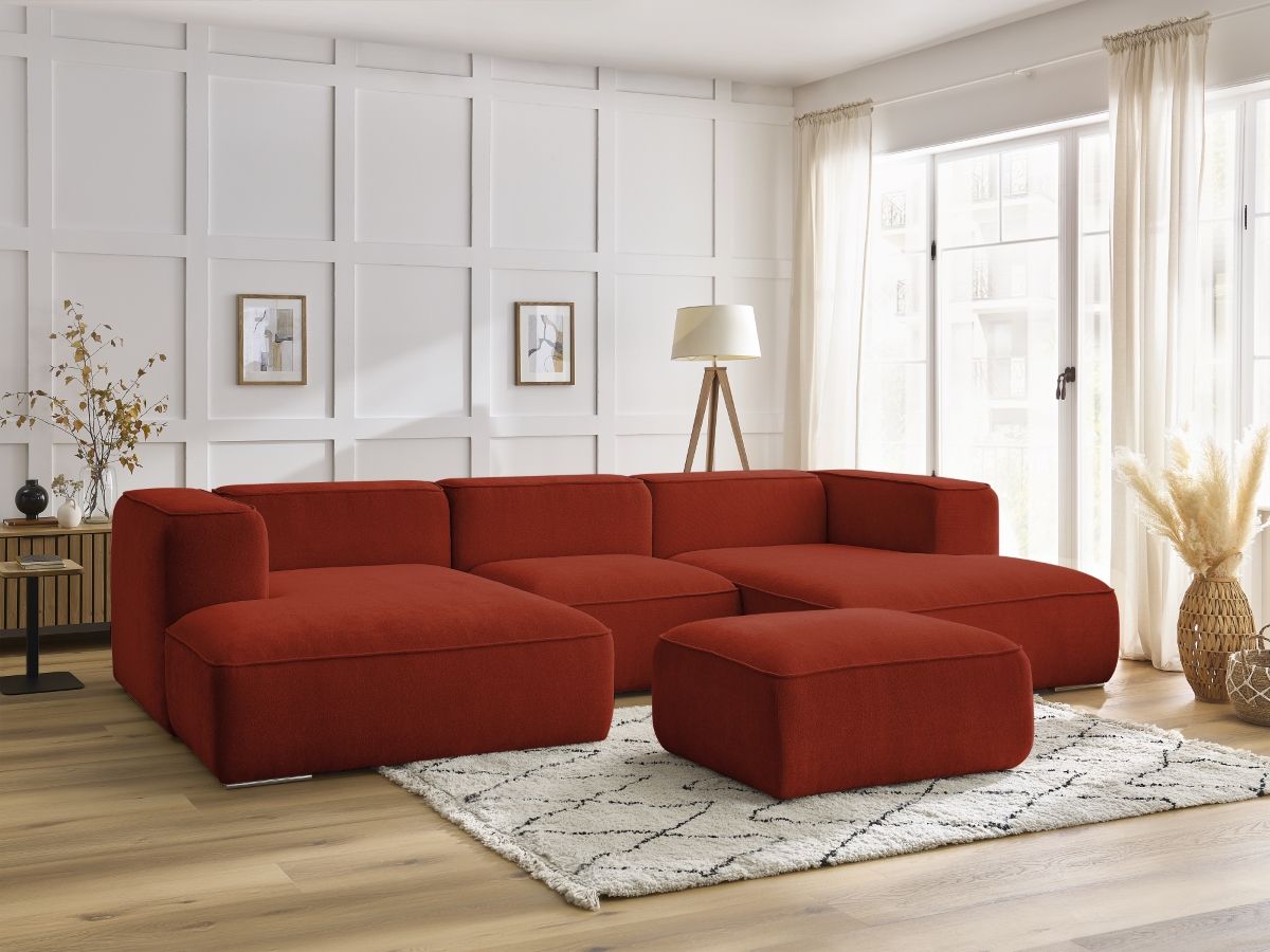 Bobochic Zephyr Wohnlandschaft mit Pouf Strukturstoff Orange