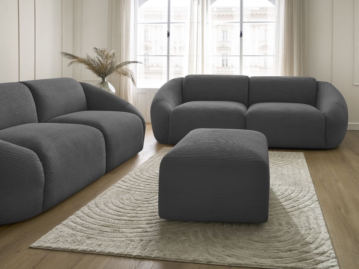 Bobochic Tina Sofa 6-Sitzer mit Pouf Cordsamt Dunkelgrau