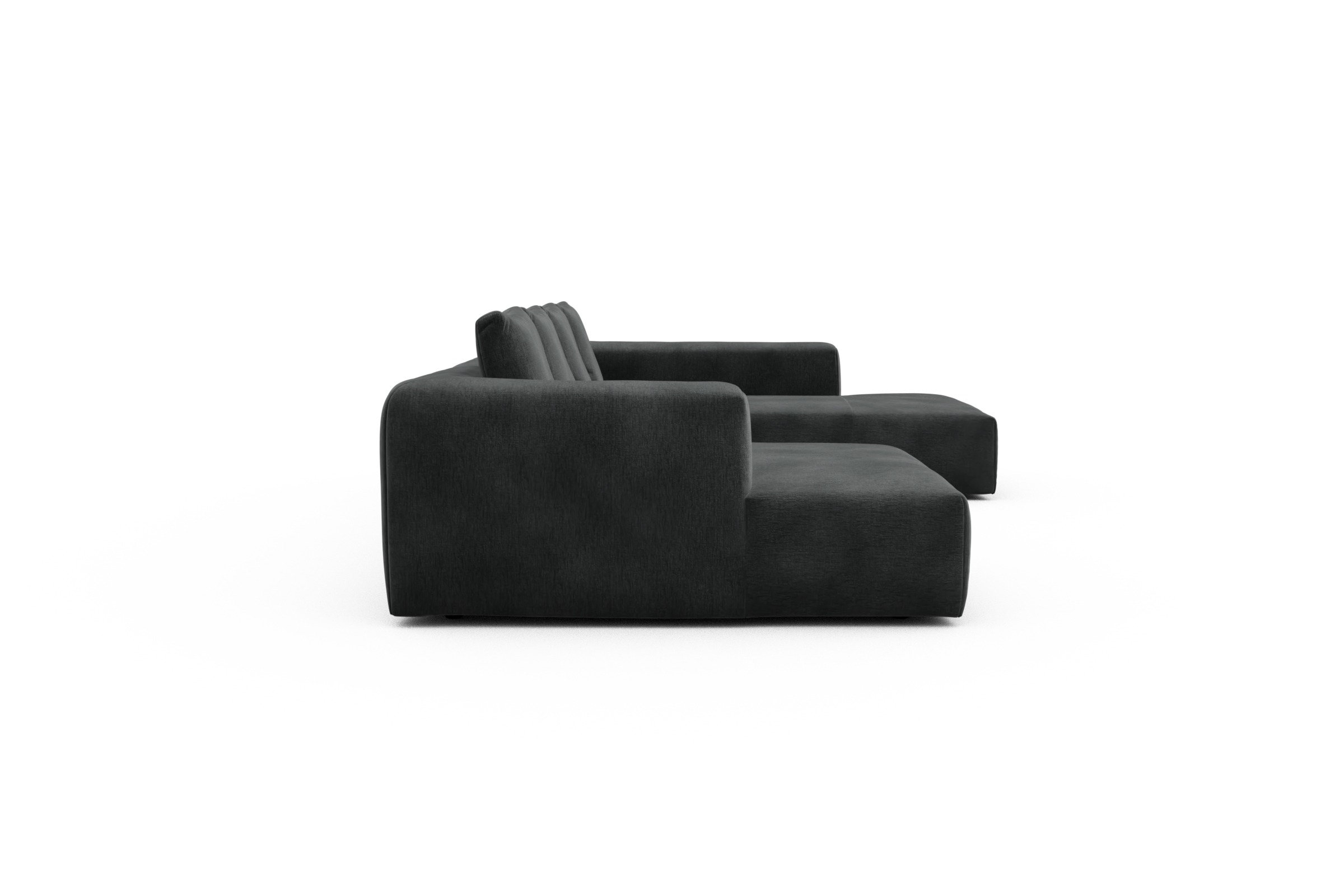 Wohnlandschaft Fred Relax-Ecke rechts mit 2-Sitzer und Chaiselongue links Samt Smooth 811-Deep-Warm-Grey