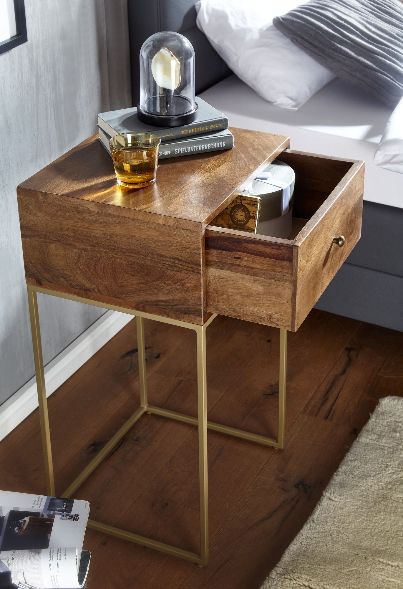 Nachttisch Tingvoll Massivholz Gold 40 × 35 × 75,5 cm