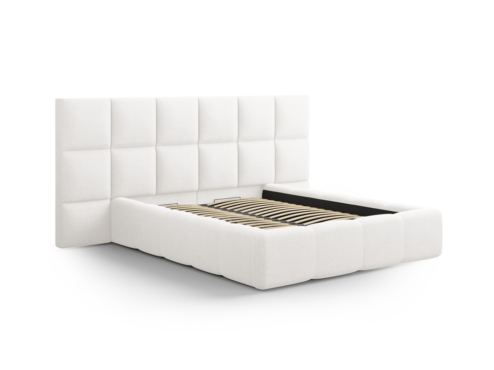 Cosmopolitan Design Stauraumbett mit doppeltem Kopfteil Livigno 160x200 Strukturierter Stoff Solid Weiß