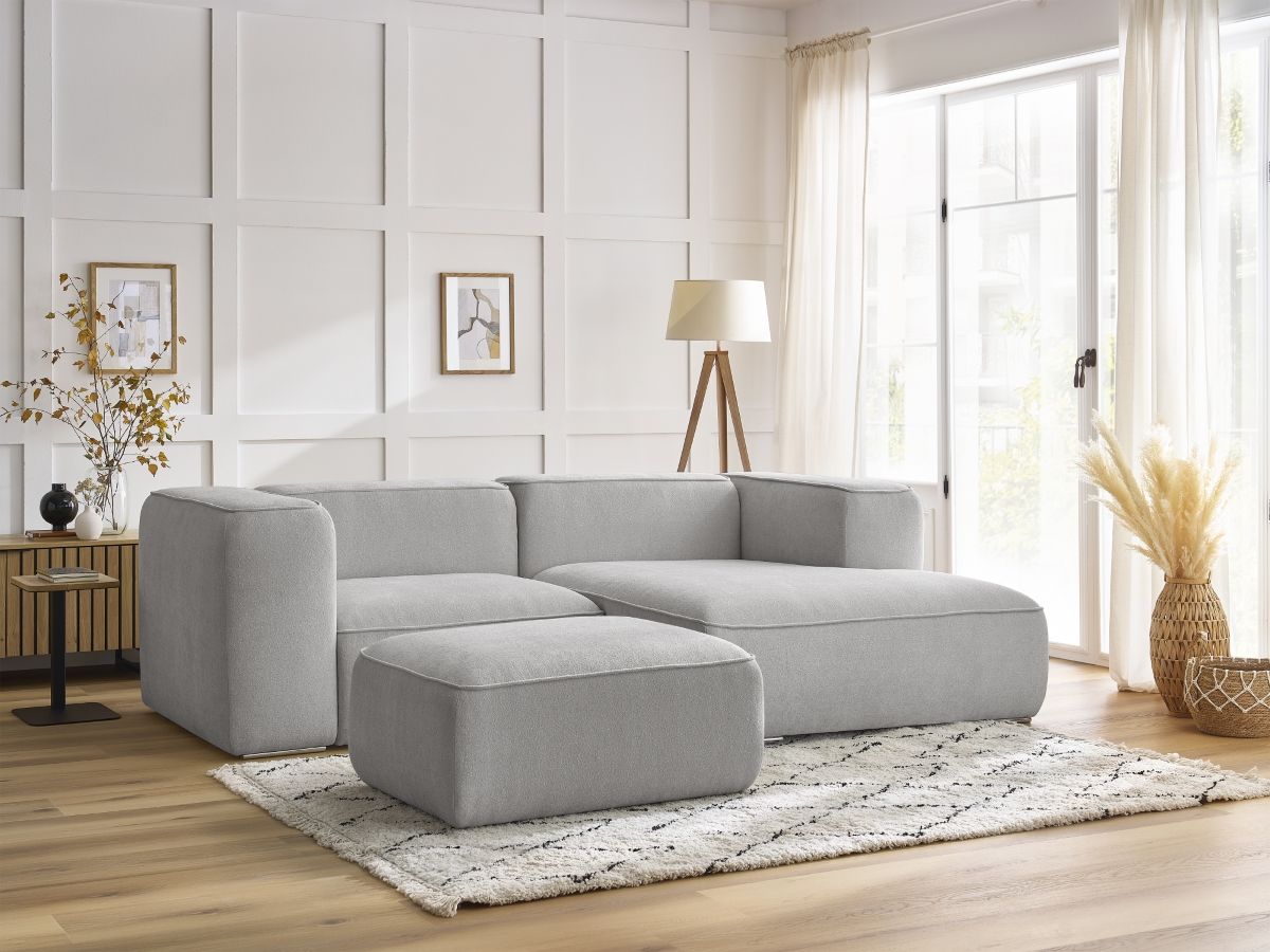 Bobochic Zephyr Ecksofa mit Pouf 260 × 165 cm Strukturstoff Hellgrau Ecke rechts