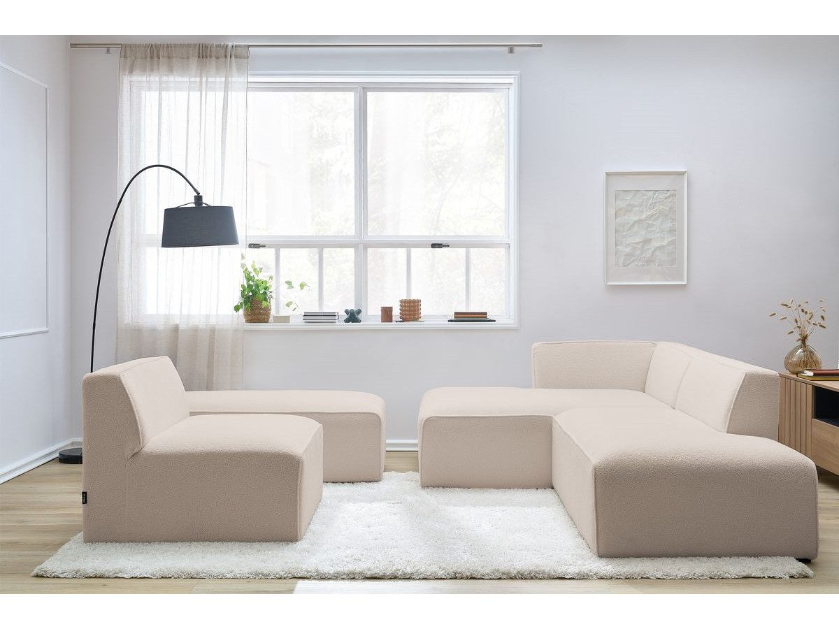 Bobochic Megeve Ecksofa mit Pouf Bouclé-Stoff Beige Ecke links