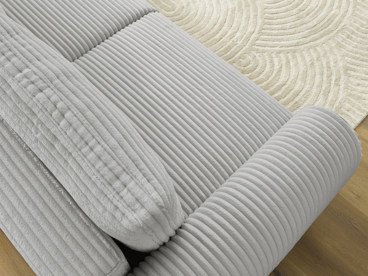 Bobochic Lucien Schlafsofa 3-Sitzer mit Bettkasten Breitcord weich Hellgrau