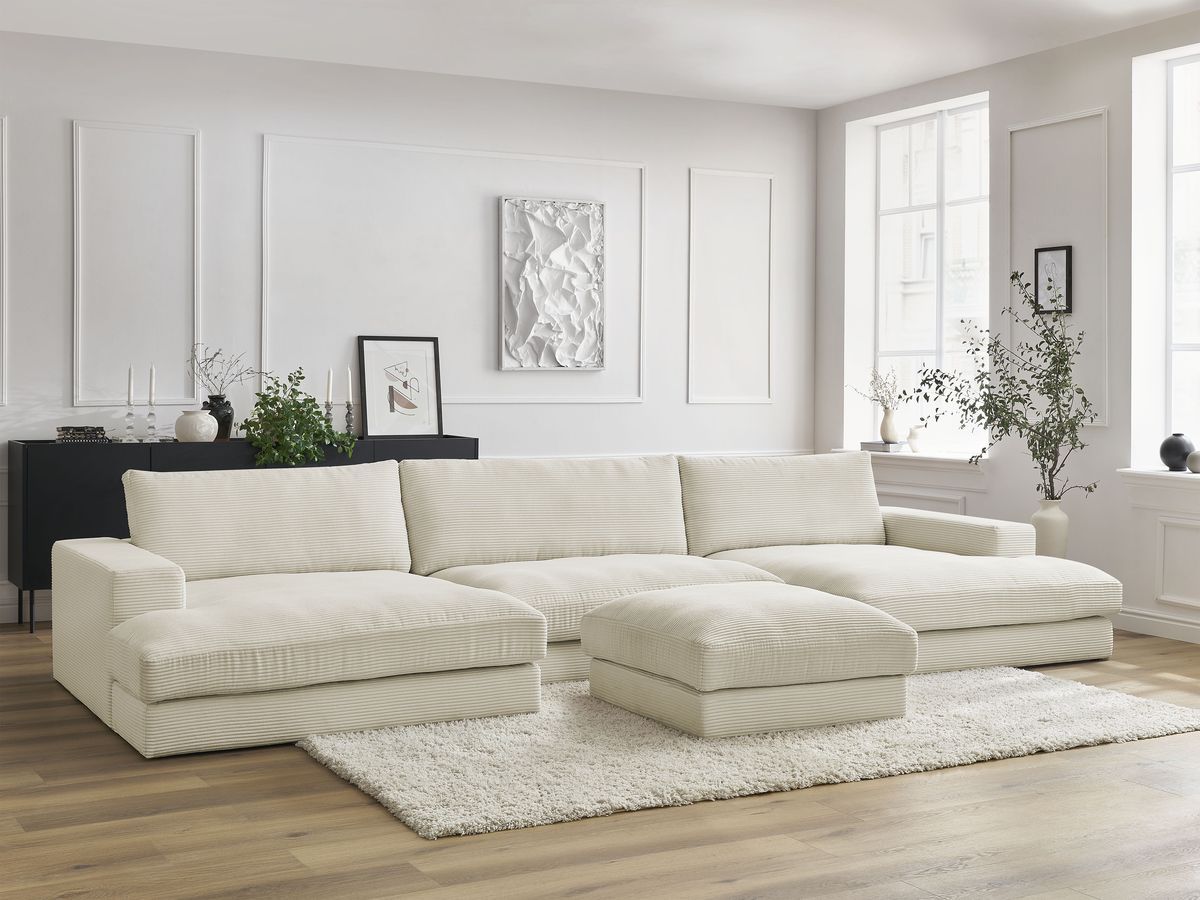 Bobochic Leonard Wohnlandschaft mit Pouf 404 × 159 cm Cordsamt Beige