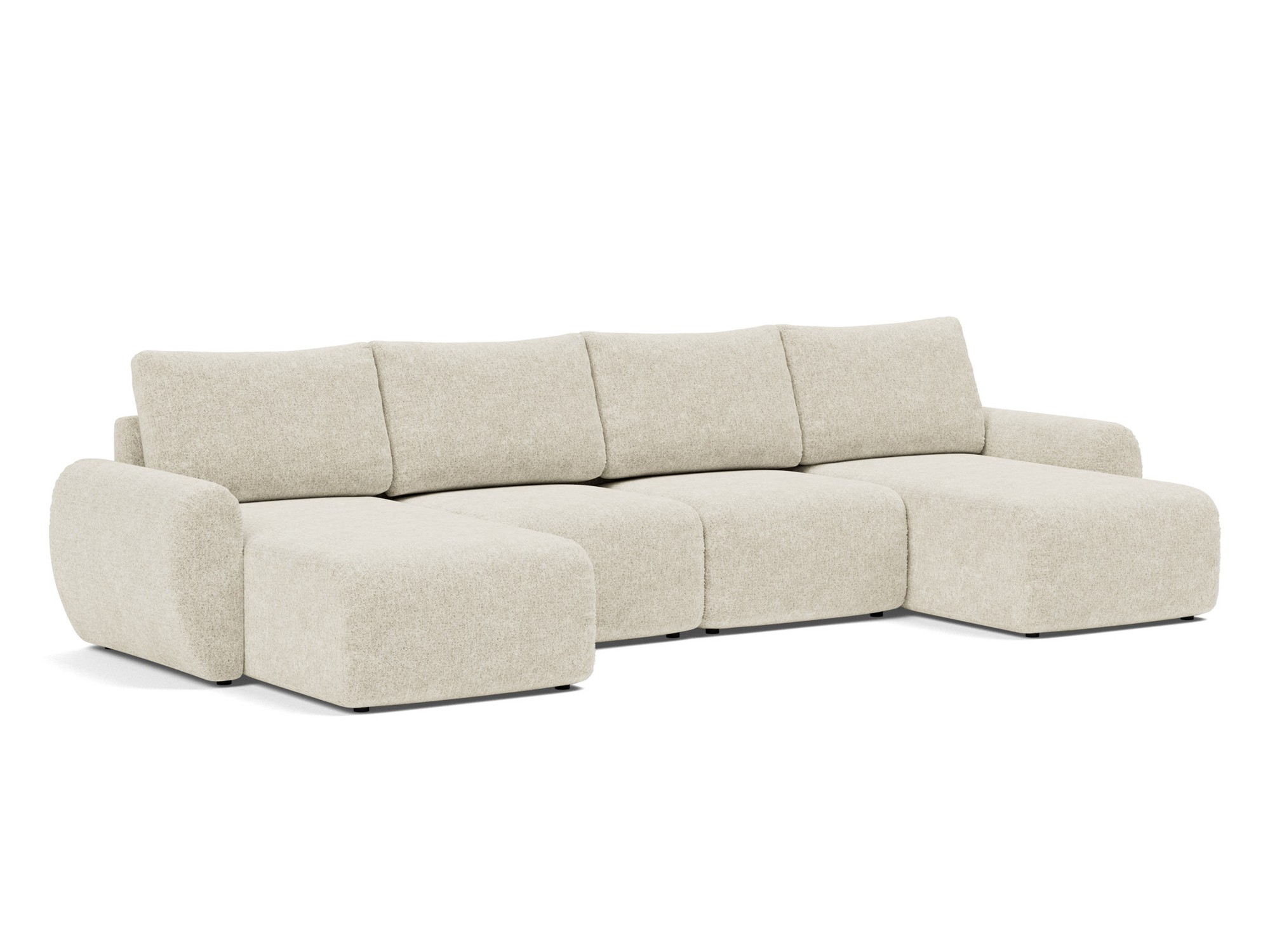 Schlafsofa Norum U-Form mit Curve-Armlehnen Strukturierter Stoff Taura 357-Off-White