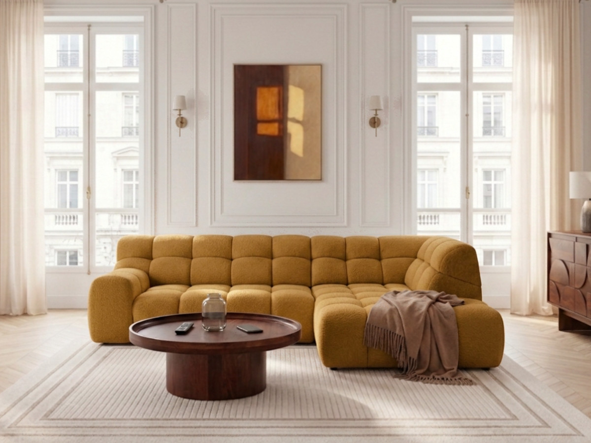 Bobochic Andre Ecksofa mit Schlaffunktion Chenille Gelb Ecke rechts