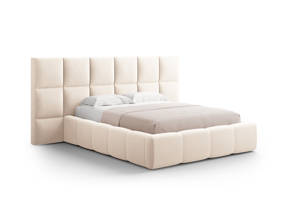 Cosmopolitan Design Stauraumbett mit doppeltem Kopfteil Livigno 160x200 Samt Bluvel Helles Beige