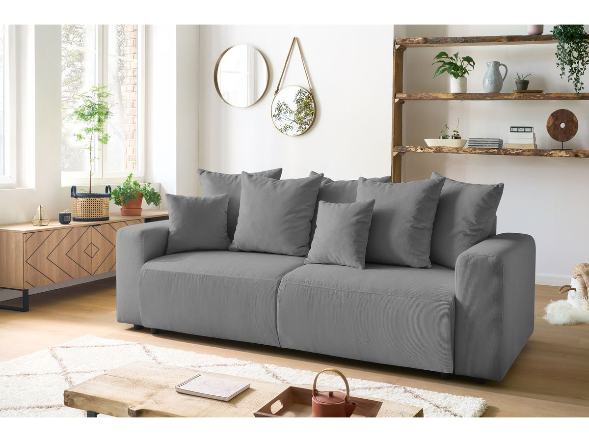 Bobochic Envy Schlafsofa 3-Sitzer mit Bettkasten Cordsamt Dunkelgrau