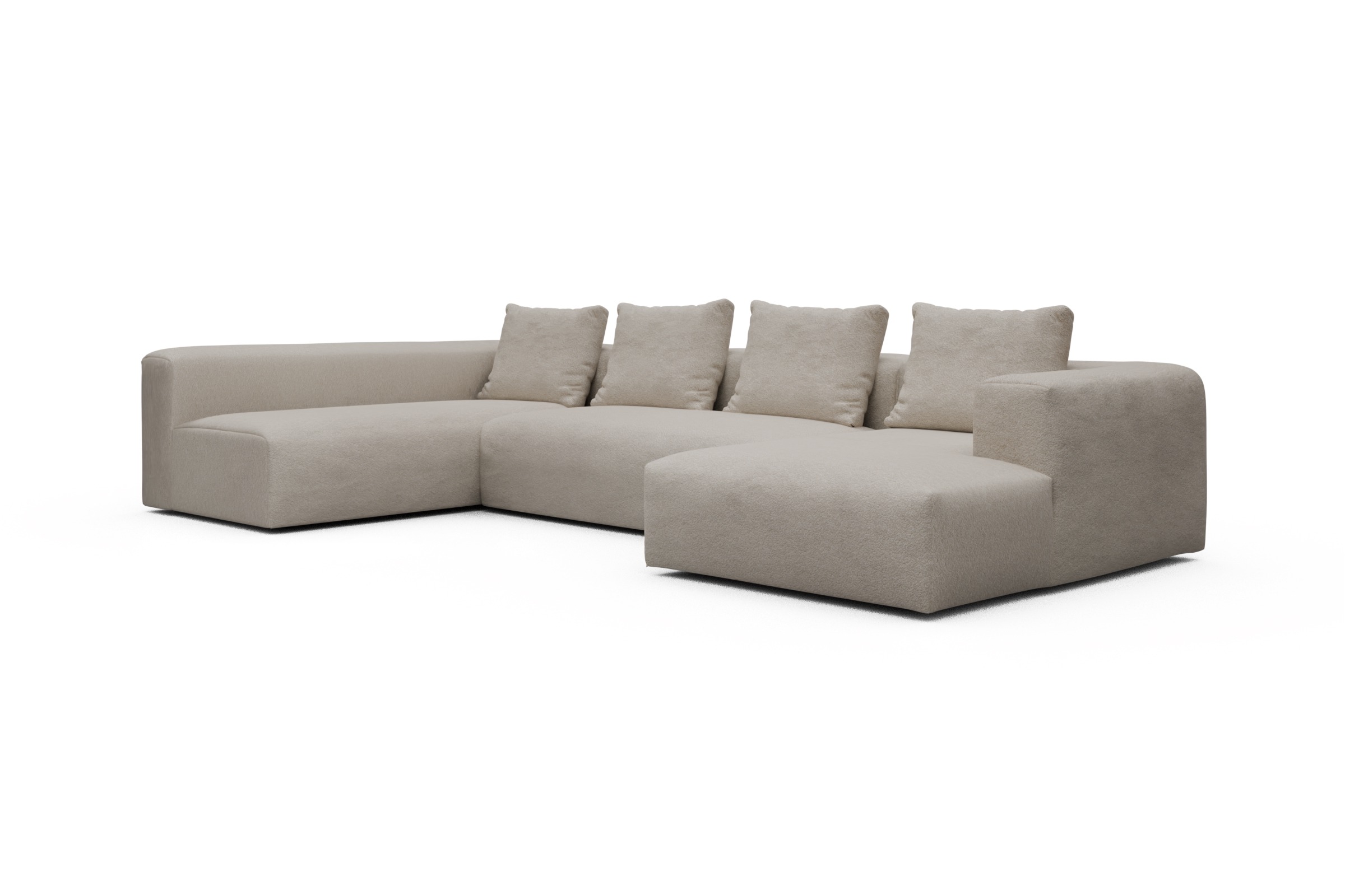 Wohnlandschaft Fred Chaiselongue rechts mit 2-Sitzer und lange Armlehne links Aivi-Lace-Beige