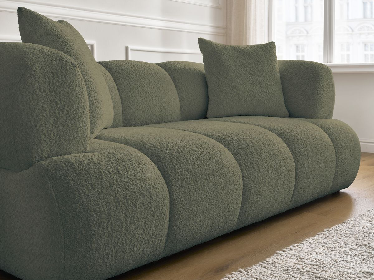 Bobochic Pamira Sofa 2-Sitzer mit Pouf Bouclé-Stoff Grün