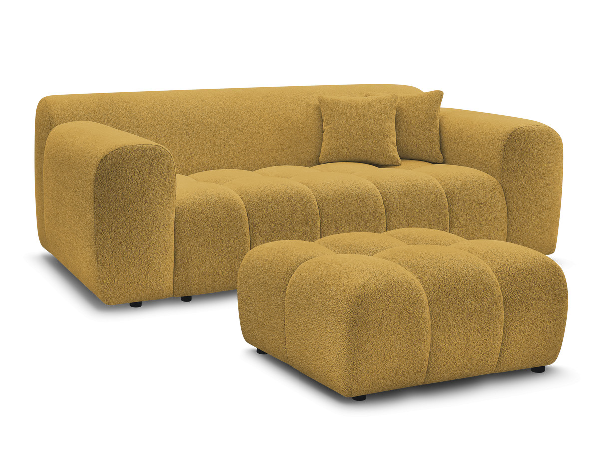 Bobochic Melisse Sofa 2-Sitzer mit Pouf Melange-Stoff Gelb