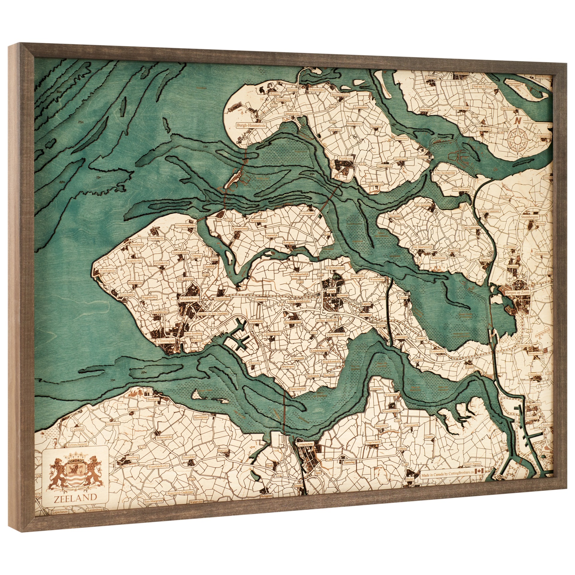 Cutting Brothers 3D Holz-Wandkarte Zeeland 81x61 cm