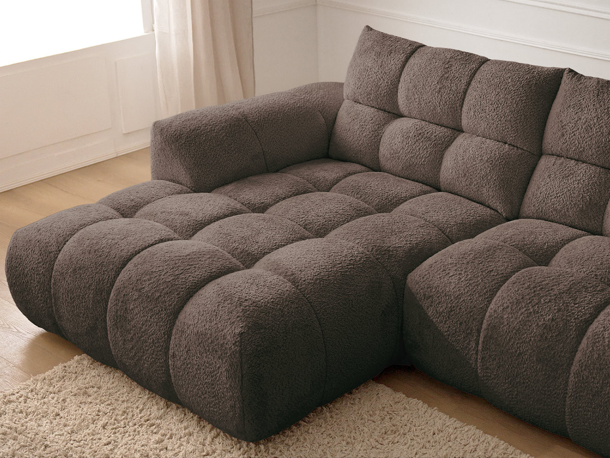 Bobochic Jaya Ecksofa mit Pouf Chenille Braun Ecke links